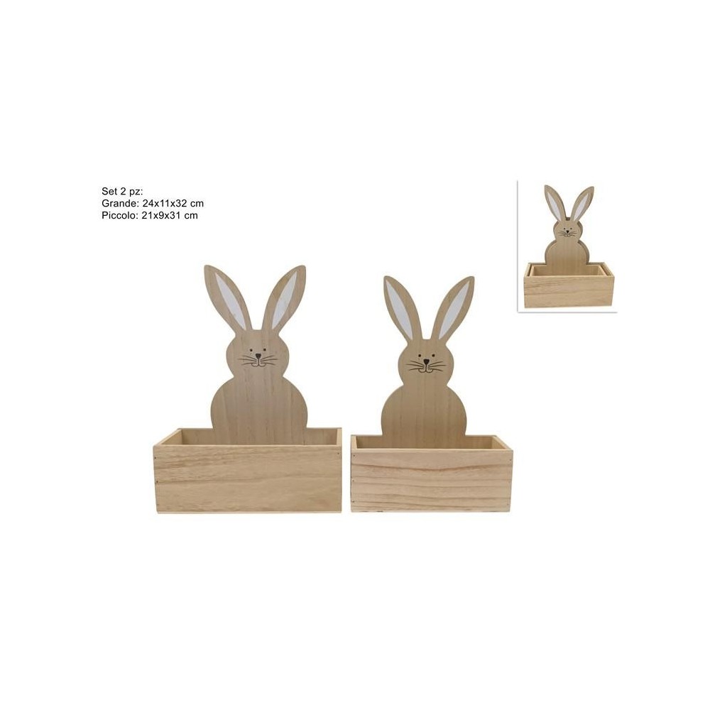 CESTINO RETTANGOLARE IN LEGNO C CONIGLIO SET 2 PZ